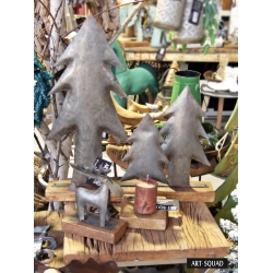 Choinki metalowe z  recyclingu na podstawie z drewna mango 54 x 50 cm