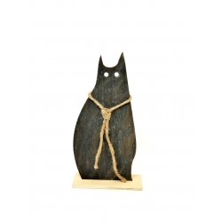 Kot dekoracja drewniana 28,5cm Ciemny Brąz