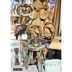 Świecznik drewniany kandelaar brązowo - miętowy 35 cm