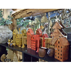 Domek Latarnia Lampion z metalu Żółty 36cm