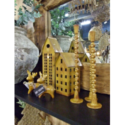 Domek Latarnia Lampion z metalu Żółty 36cm