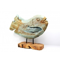 Dekoracja drewniana Ryba XL szaro-niebieska
