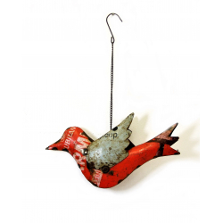 Ptak na łańcuszku dekoracja metalowa z recyklingu