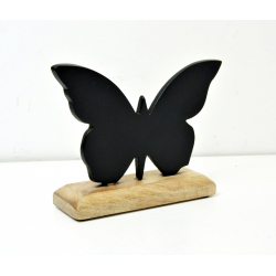 Motyl z metalu na podstawie z drewna mango Czarny
